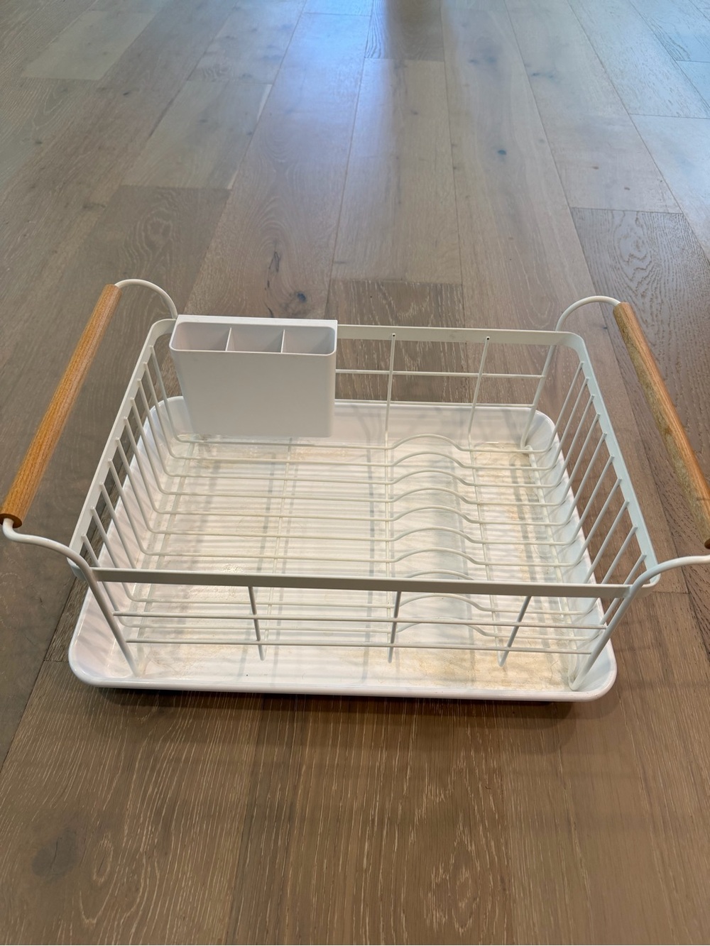 Yamazaki Tosca White Dish Rack with Wood Handles